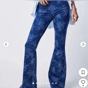 We The Free Indigo Floral Penny Pull Up Flare Jeans